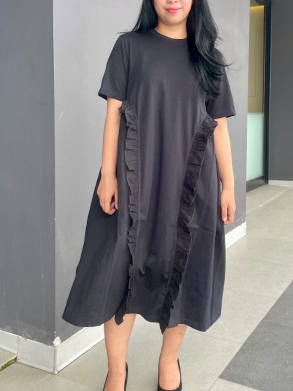 UNIQLO x Cecilie Bahnsen Black Cotton Ruffle Frill Tshirt Dress